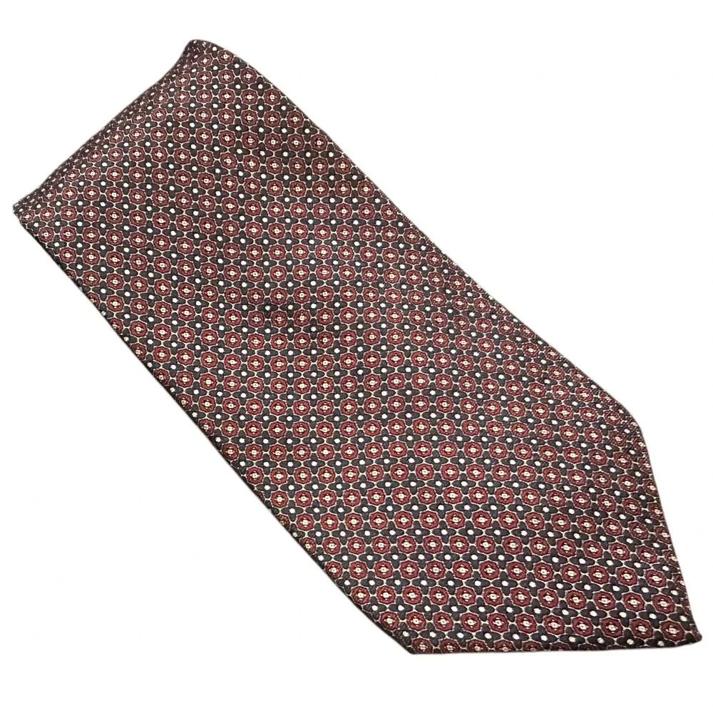 Christian Dior Monsieur Silk Tie Red Blue Geometric Medallion Woven in Italy USA